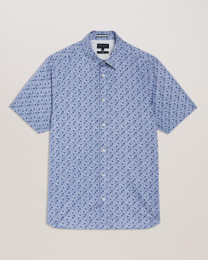 Chemises Ted Baker Short Sleeve Geometric Print Bleu Homme | DDR-97196937